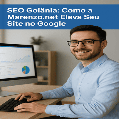 Consultor de SEO da Marenzo.net analisando métricas no computador para melhorar o posicionamento de sites em Goiânia